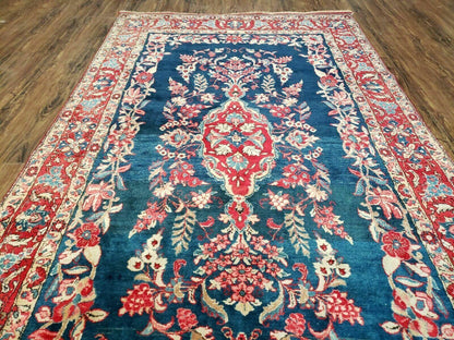 4' X 7' Vintage Handmade Turkish Wool Rug Flowers Birds Tree Of Life Blue Red - Nuvé