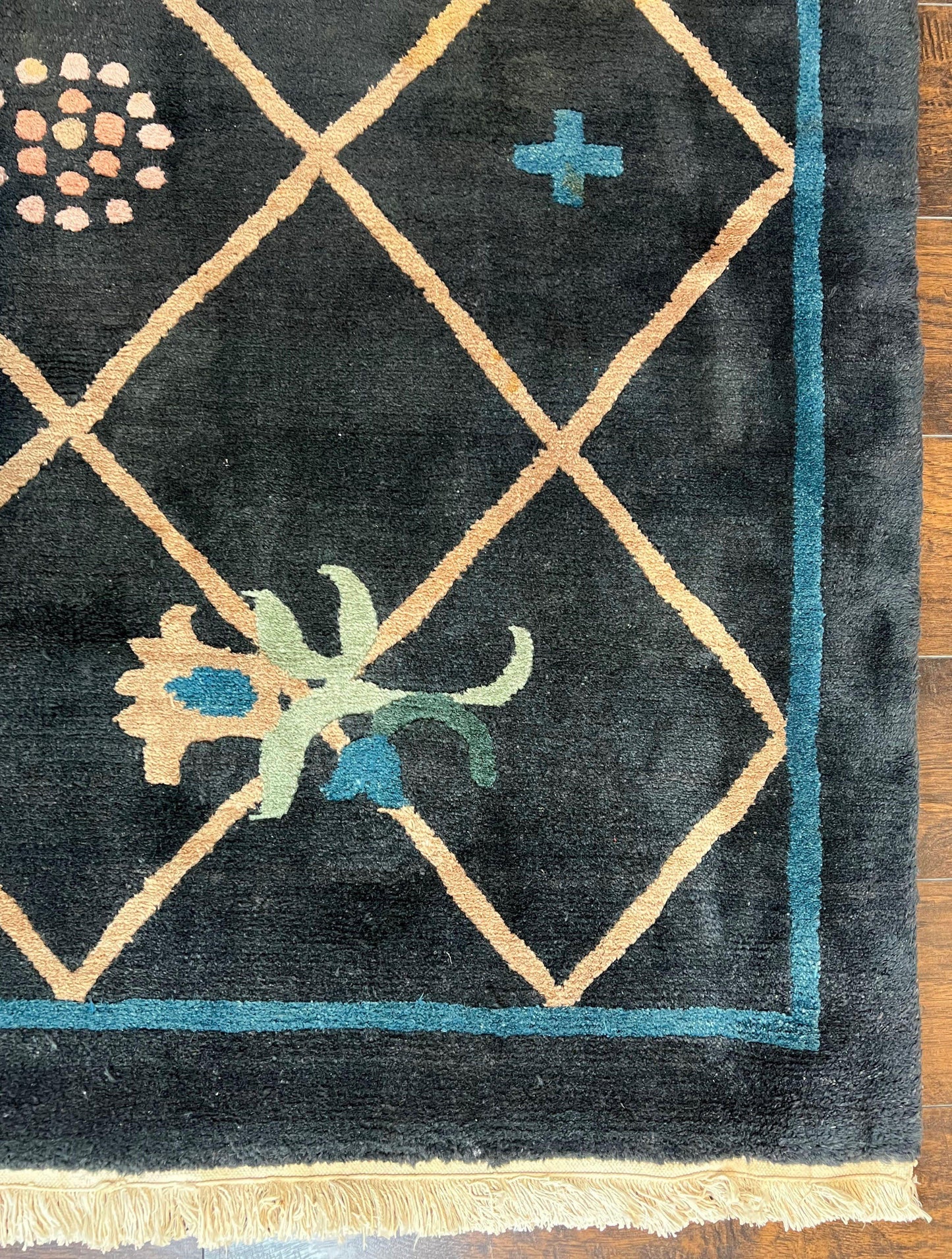 Tibetan Rug 9x12, Hand Knotted Tibet Nepali Contemporary Carpet 9 x 12 ft, Black and Tan, Handmade Area Rug Room Sized, Nepalese Rug - Nuvé