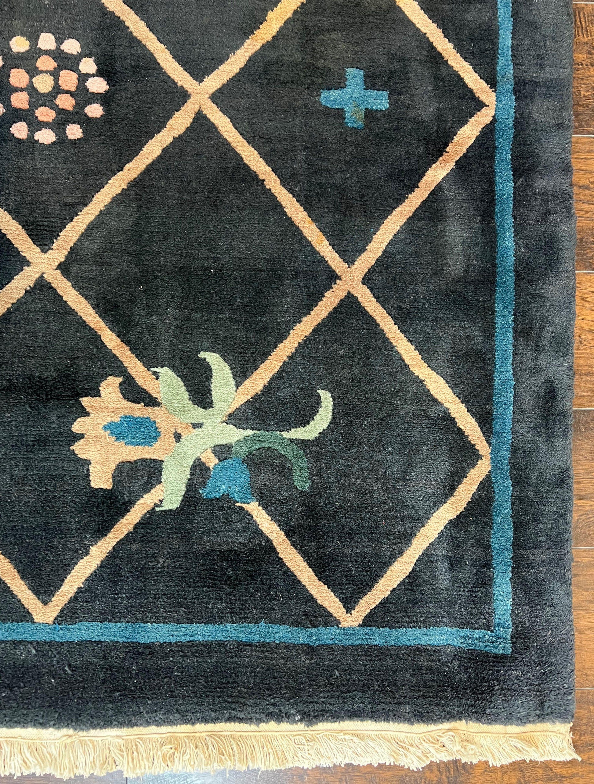 Tibetan Rug 9x12, Hand Knotted Tibet Nepali Contemporary Carpet 9 x 12 ft, Black and Tan, Handmade Area Rug Room Sized, Nepalese Rug - Nuvé