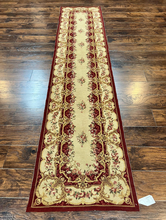 Needlepoint Runner Rug 2.5 x 10.7, Tan Runner Rug, Flatweave Runner, Aubusson European Design, Needlepoint Rug, Long Runner, Hallway Rug - Nuvé