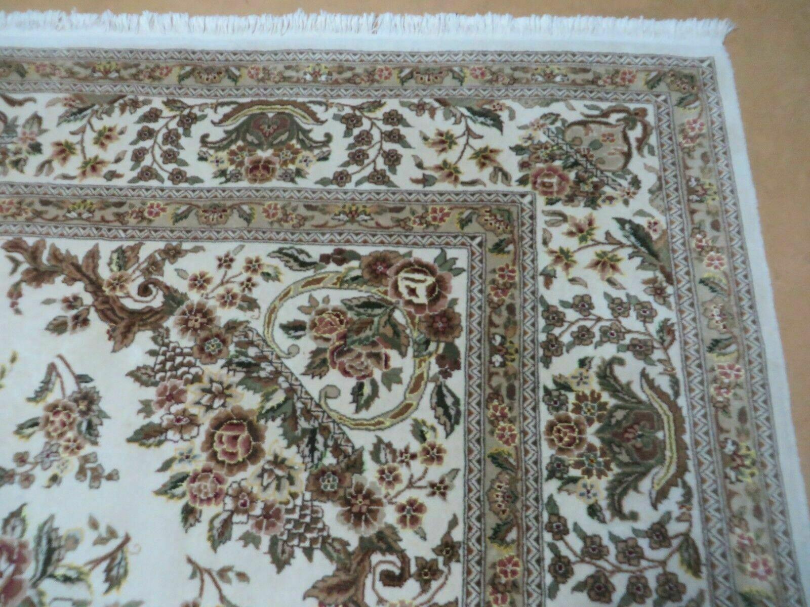 8' X 10' Handmade Chinese Floral Oriental Wool Silk Accent Rug Ivory Organic - Nuvé