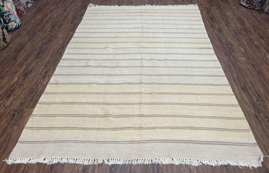 New Turkish Kilim Rug 5x8 Flatweave Carpet, Bohemian Rug, Contemporary Rug, Hand Woven, Wool Area Rug, Gray and Taupe, Striped Pattern - Nuvé