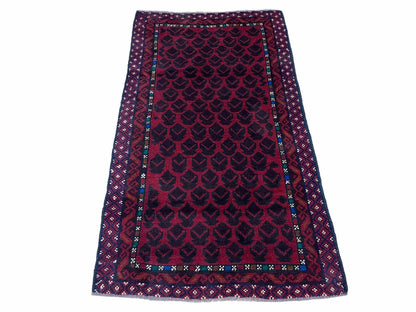 2' 8" X 4' 6" Vintage Handmade Tribal Wool Rug Balouchi Rug Afghan Rug Red Blue - Nuvé