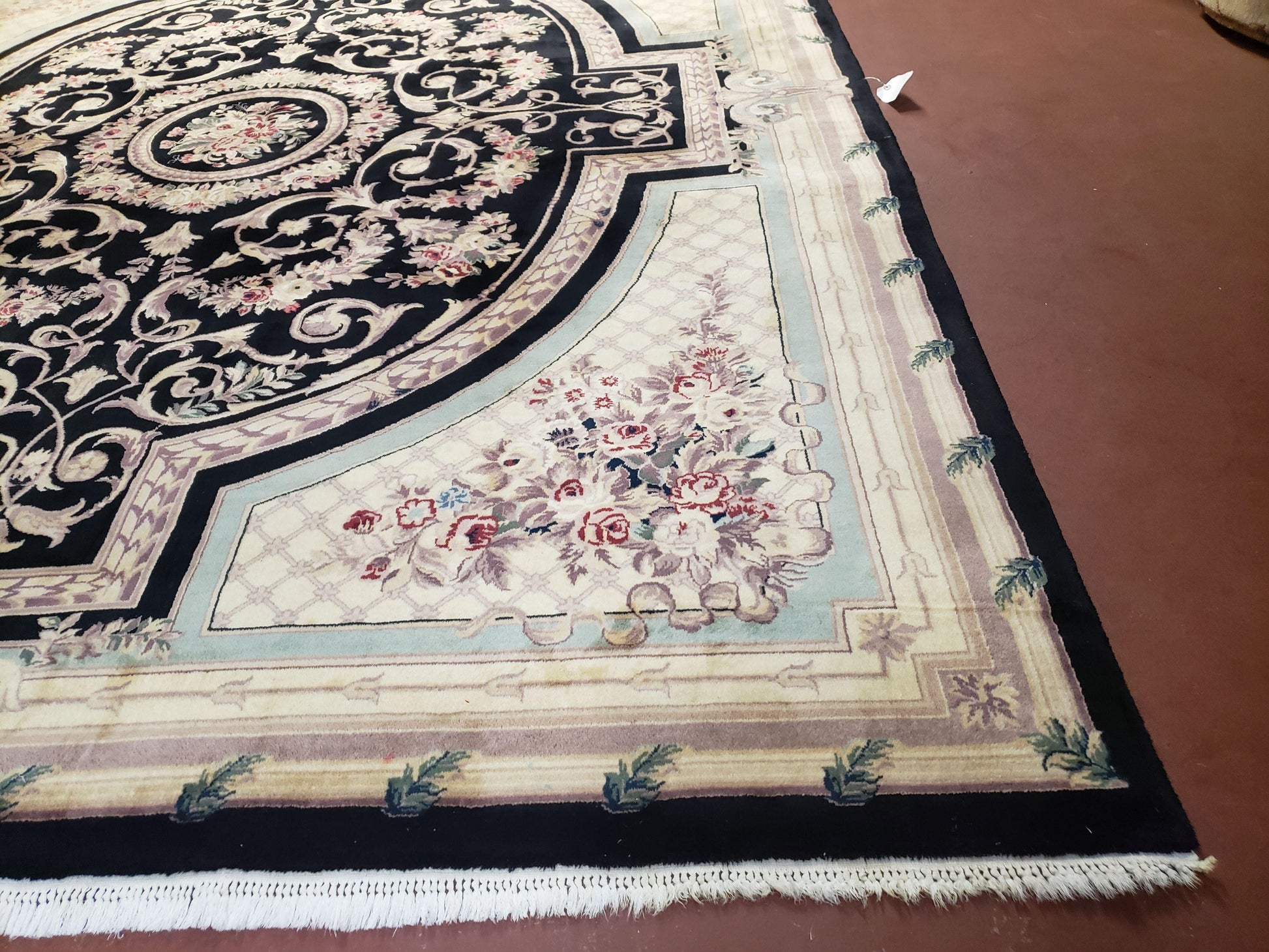 8x10 Aubusson Rug, Fine Hand Knotted Wool Carpet, French European Design, Black & Ivory - Nuvé