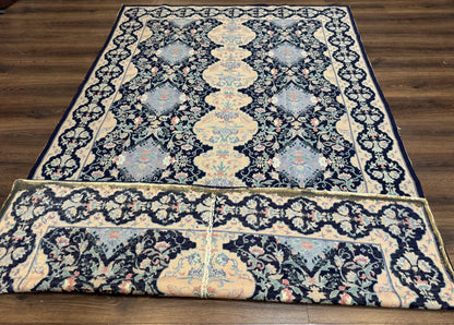 Needlepoint Rug 6x9, Ivory and Navy Blue - Nuvé