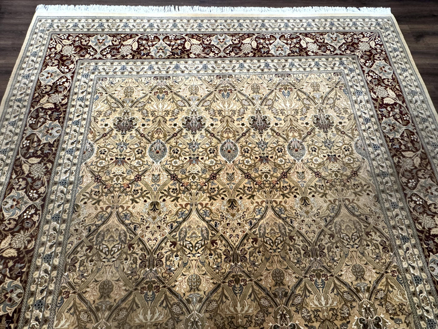 Fine Pak Persian Rug 9x12, Gold and Wine Red, Panel Design, 330 KPSI - Nuvé