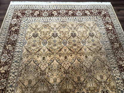 Fine Pak Persian Rug 9x12, Gold and Wine Red, Panel Design, 330 KPSI - Nuvé