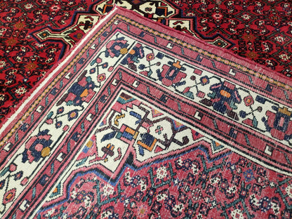 Vintage Persian Hamedan Rug 7x10, Angelas Mahi Pattern, Red, Wool, Hand-Knotted - Nuvé