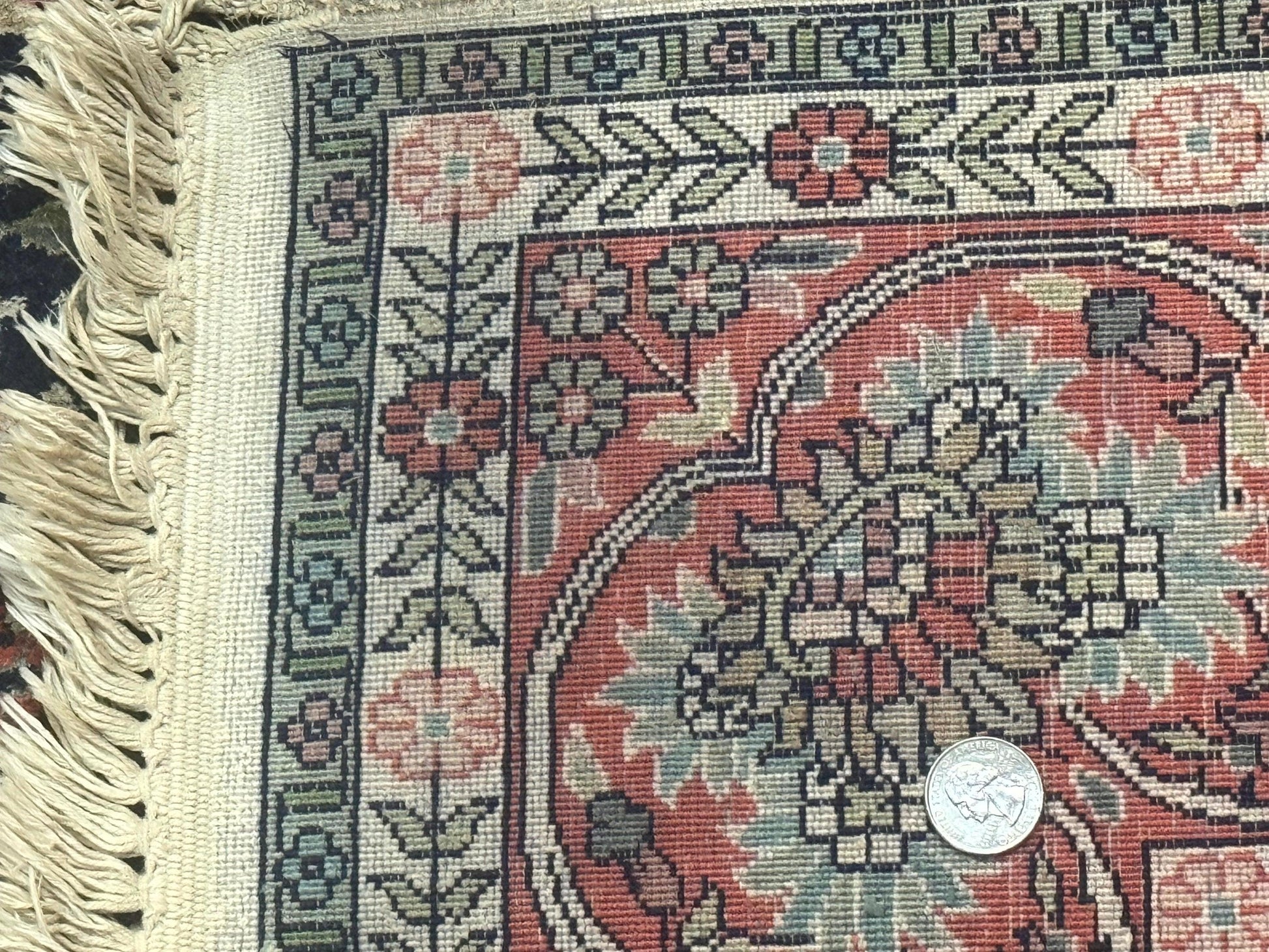 Silk Indian Kashmiri Rug 4x6, Tree of Life Pattern, Birds, Fine 290 KPSI, Navy Blue and Red, Handmade Oriental Carpet - Nuvé