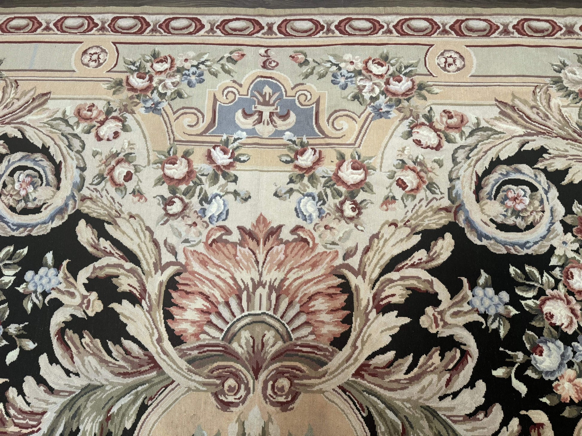 Wonderful Needlepoint Rug 10x14, Large Aubusson Carpet, Floral, Elegant, European Design - Nuvé