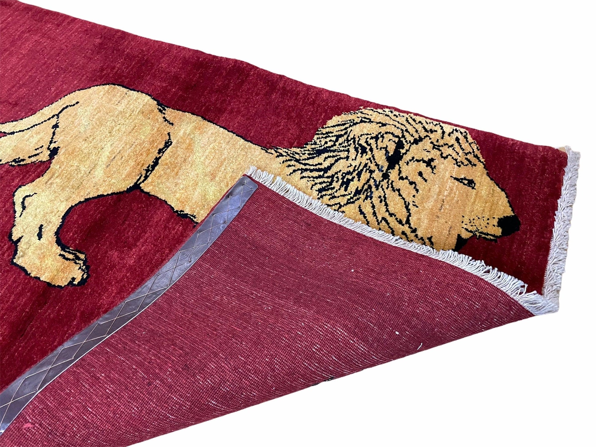 3 X 5 Handmade Hand-Knotted Quality Wool Rug Lion Red Veg Dyes Tribal Pictorial - Nuvé