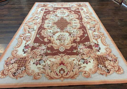 Vintage Needlepoint Rug 6x9, Aubusson Rug, Flatweave Wool Elegant Carpet, Medium Size, French European Design - Nuvé