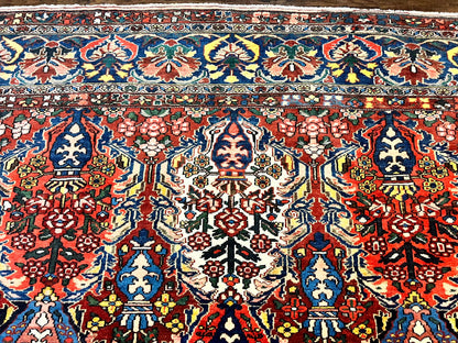 Large Persian Bakhtiari Rug 10x14, Rare Perisan Tribal Rug, Red Blue Ivory Multicolor, Hand Knotted, Semi Antique Carpet - Nuvé