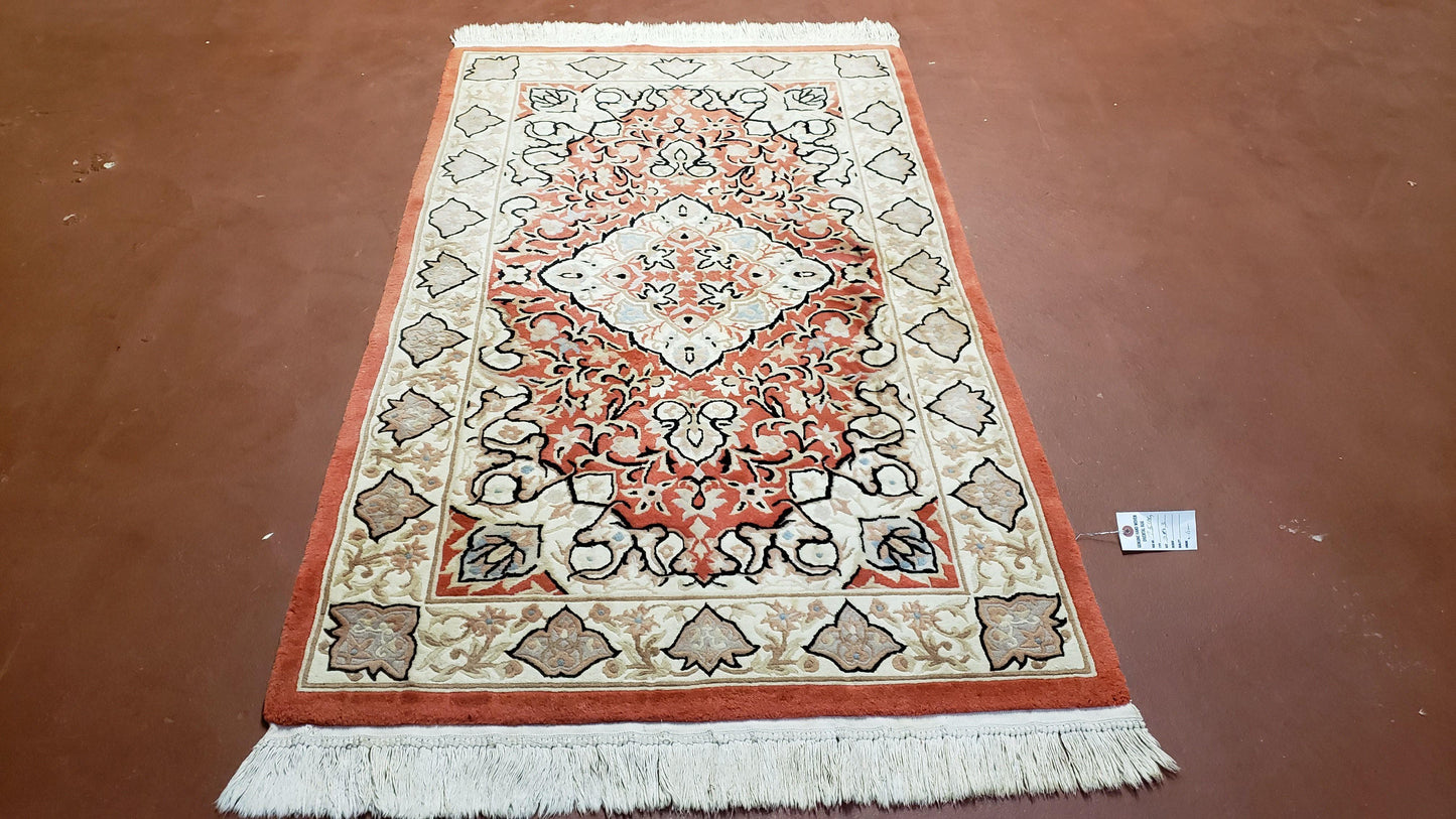3x5 Red Chinese Plush Rug, Hand Knotted Soft Wool Carpet, Medallion Rug, Fine Vintage Rug, 120 Line, Small Area Rug - Nuvé