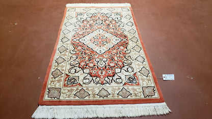 3x5 Red Chinese Plush Rug, Hand Knotted Soft Wool Carpet, Medallion Rug, Fine Vintage Rug, 120 Line, Small Area Rug