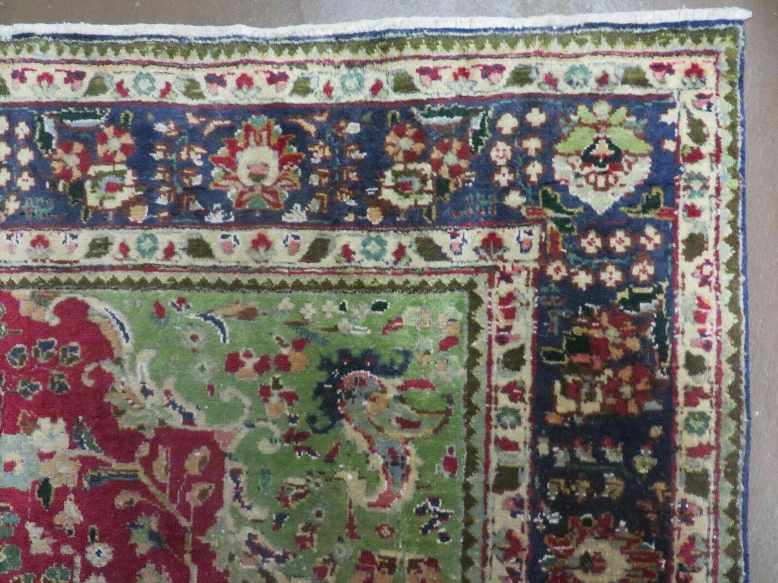 Persian Tabriz Rug 7x10, Red Blue and Green Rug, Allover Floral Medallion Rug, Hand Knotted Rug, Antique Rug 7 x 10 Vintage Wool Oriental Carpet - Nuvé