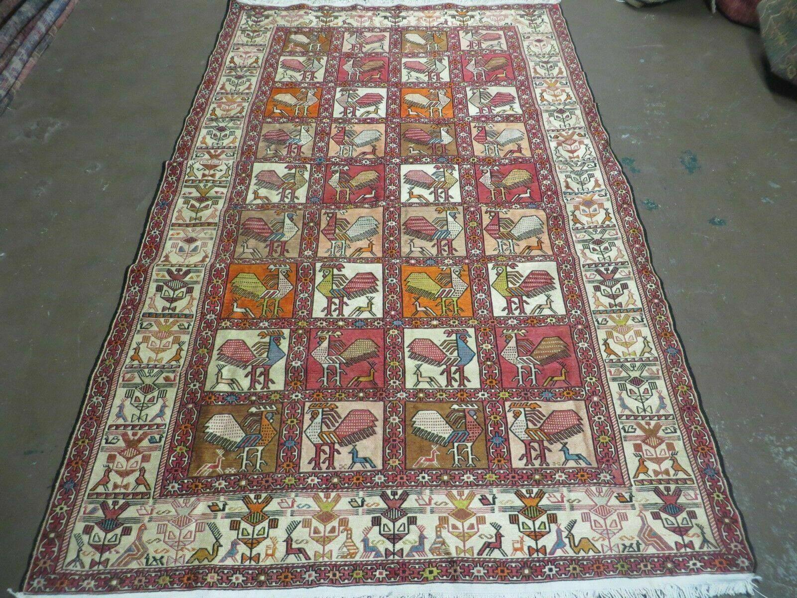 4' X 6' Vintage Russian Kilim Handmade Flat Soumak Weave Silk Wool Rug Organic - Nuvé