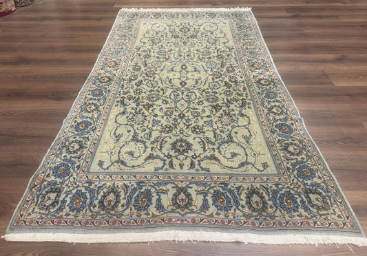 Persian Kashan Rug, Unique Colors, 225 KPSI, Light Green and Light Blue - Nuvé