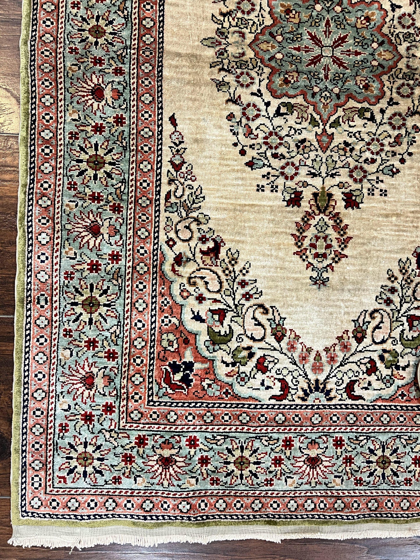 Silk Turkish Kayseri Rug 2x3, Very Finely Hand Knotted, Semi Open Field, Vintage, Silk Pile on Silk Foundation, 300 KPSI - Nuvé