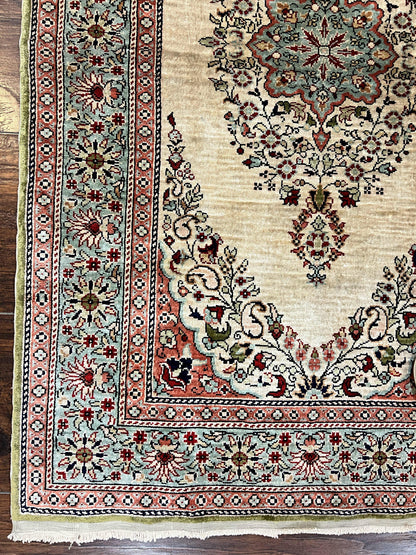 Silk Turkish Kayseri Rug 2x3, Very Finely Hand Knotted, Semi Open Field, Vintage, Silk Pile on Silk Foundation, 300 KPSI - Nuvé