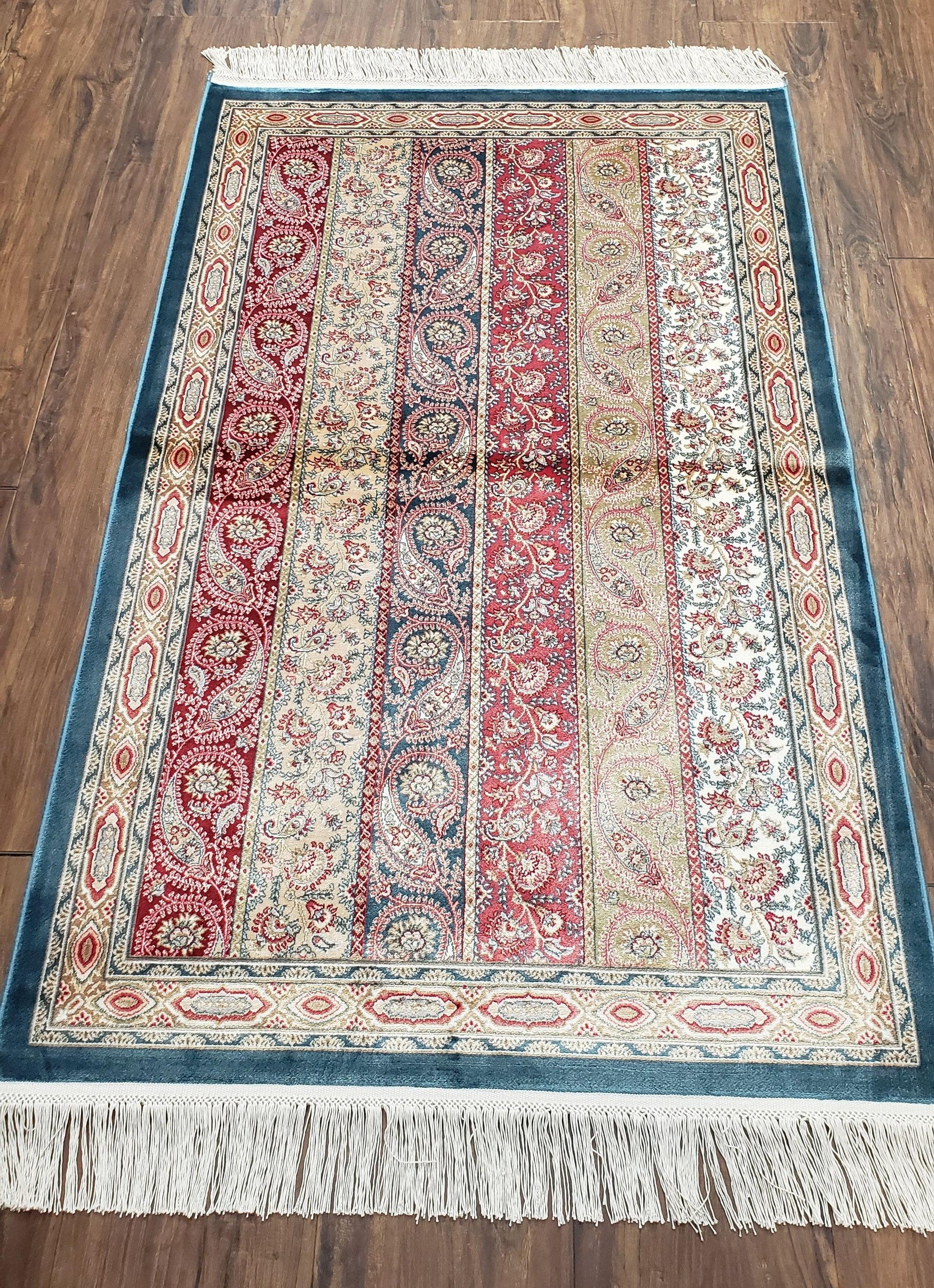 Paisley Pattern Silk Rug, Boteh Design, All Silk Accent Rug, Oriental Carpet, Very Detailed, 2' 8" x 4' 1", New, Bamboo Silk - Nuvé