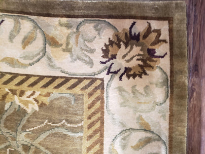 8x10 Rug - Plush Tibetan Rug - Green & Beige Floral Rug - Large Handmade Wool Rug - 250x300 Carpet - Nuvé