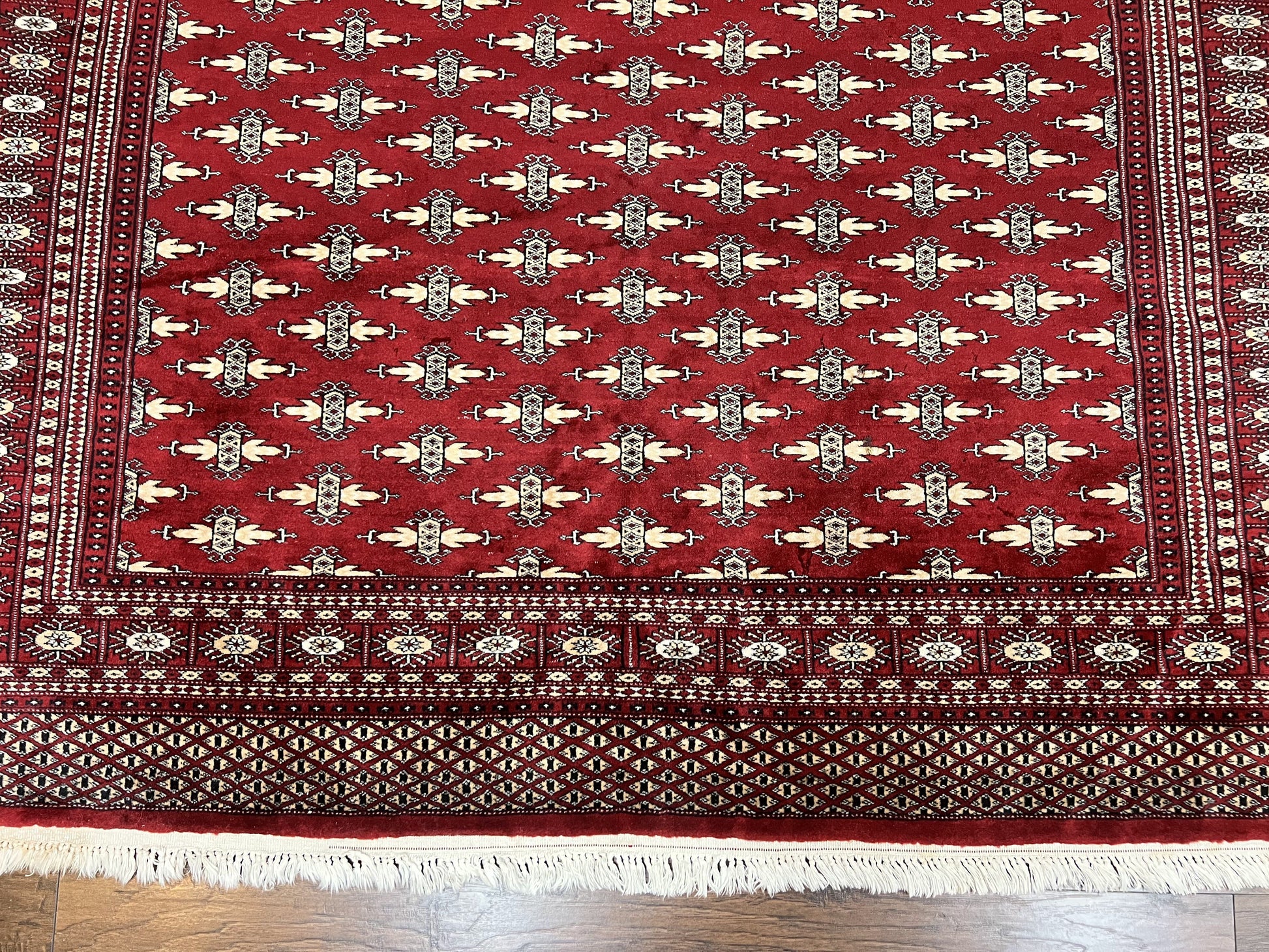 Pakistani Turkoman Bokhara Rug 6x9, Fine Wool Vintage Hand Knotted Handmade Yamud Oriental Carpet 6 x 9, Red Turkoman Rug, Tribal Rug - Nuvé