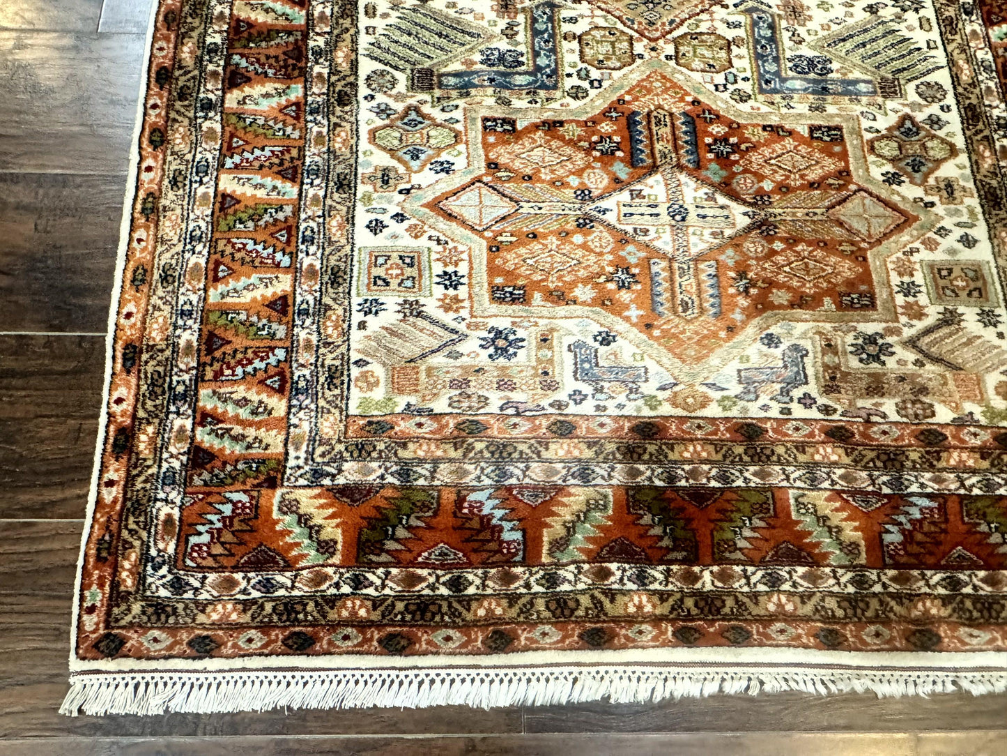 Turkish Kazak Rug 4x6, Geometric Medallions, Vintage Handmade Wool Carpet - Nuvé