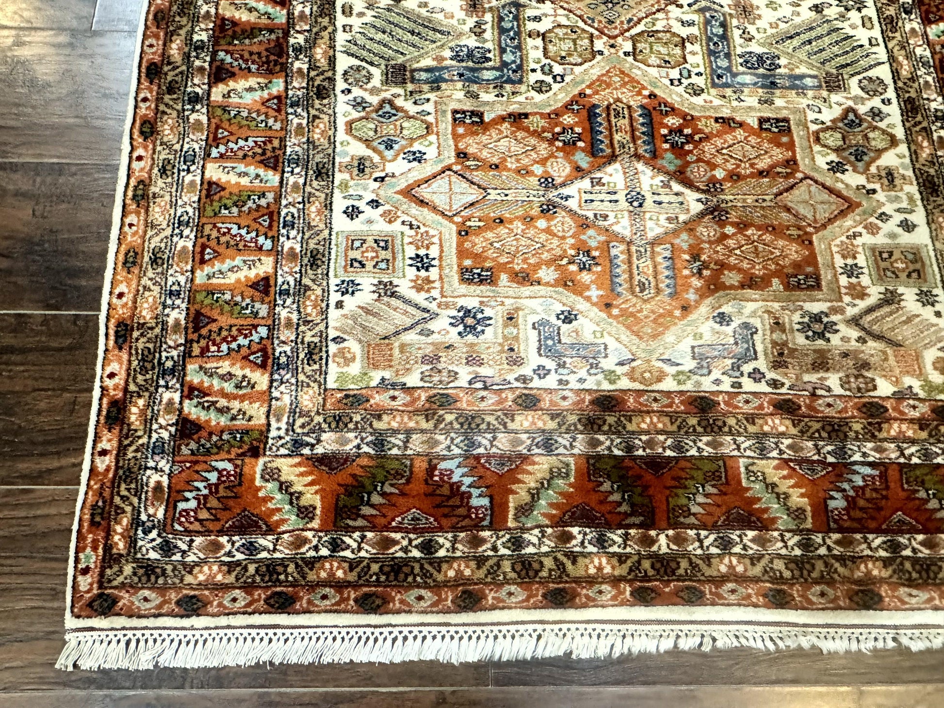 Turkish Kazak Rug 4x6, Geometric Medallions, Vintage Handmade Wool Carpet - Nuvé