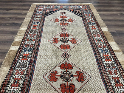 Rare Persian Sarab Tribal Runner Rug 4 x 10, Antique, Geometric Medallions, Camel Hair Runner - Nuvé
