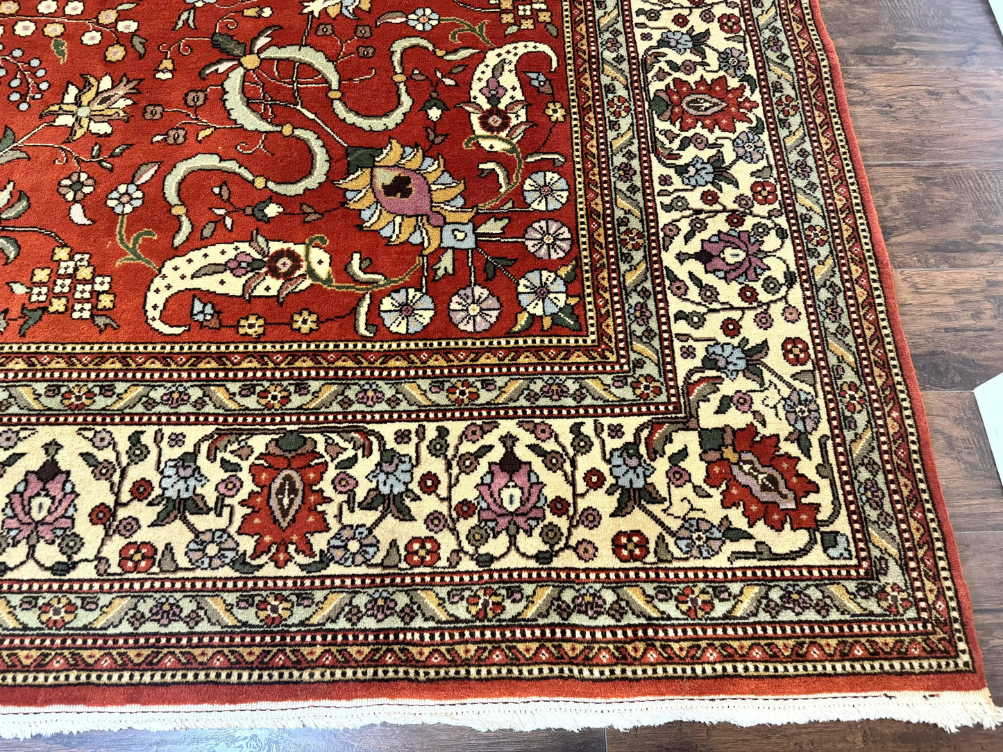 Romanian Rug 10x13, Vintage Handmade Wool Carpet, Floral Pattern, Birds, Red and Cream, Signed By Masterweaver, Persian Rug - Nuvé