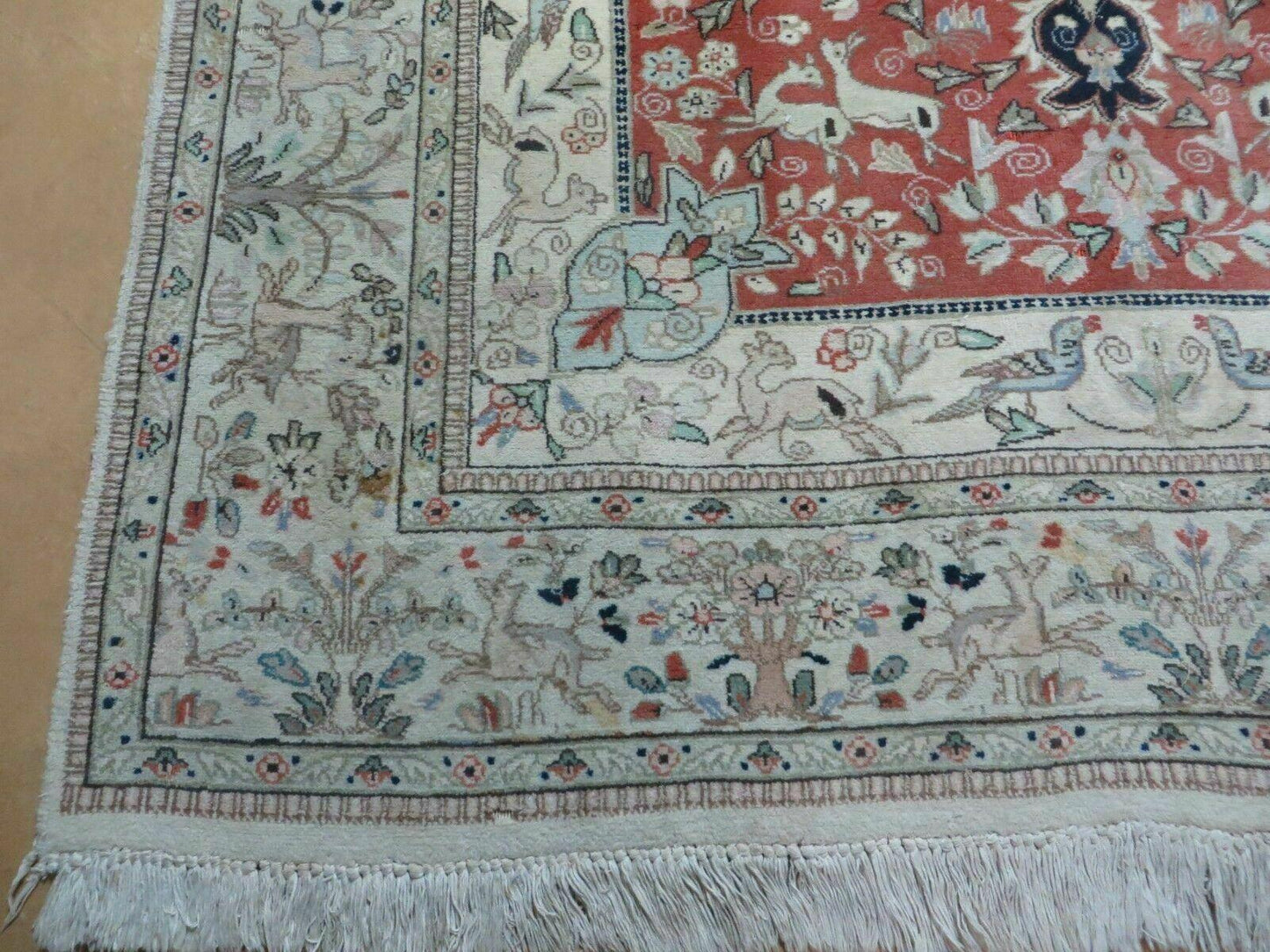 6' X 9' Vintage Handmade India Oriental Floral Wool Rug Hunting Bird Deer Nice - Nuvé