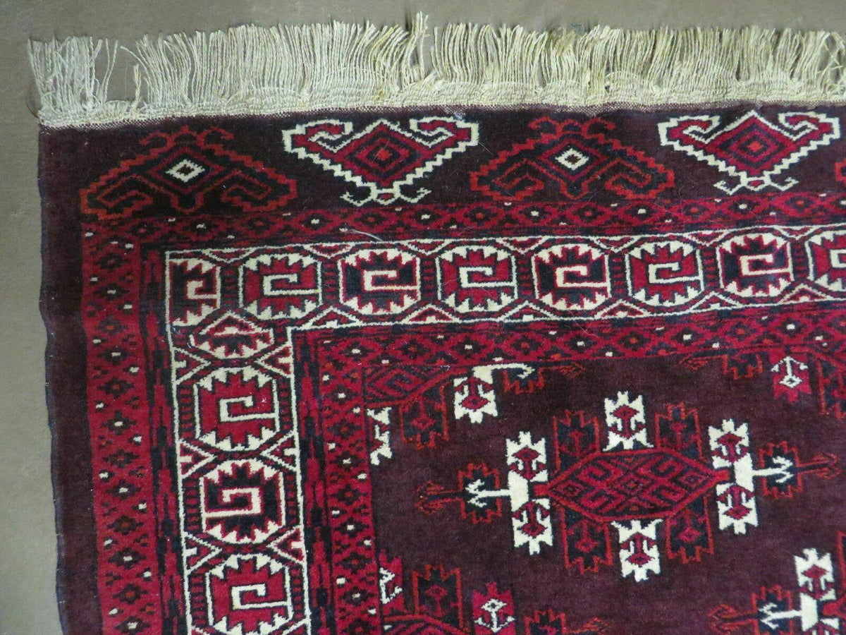 7' X 10' Antique Handmade Yamud Turkoman Wool Rug Excellent