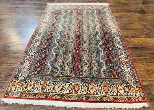 Persian Qum Rug 4x7, Striped Paisley Boteh Design - Nuvé