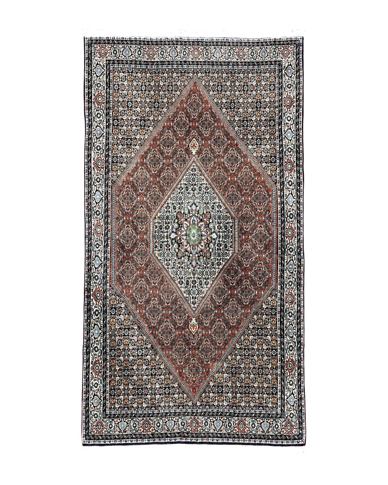 Persian Bidjar Rug 5x10, Wool Hand Knotted Vintage Carpet, Highly Detailed, Mahi Herati Pattern, 5 x 10 Oriental Rug