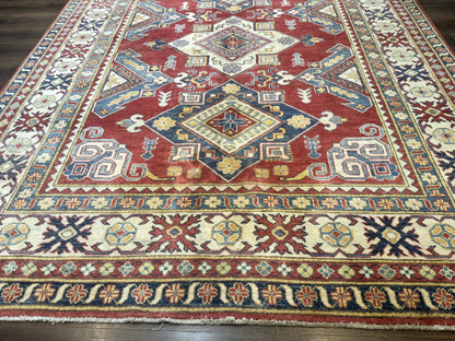Turkish Kazak Rug 7.6 x 9.5, Geometric Medallions, Caucasian Pattern - Nuvé
