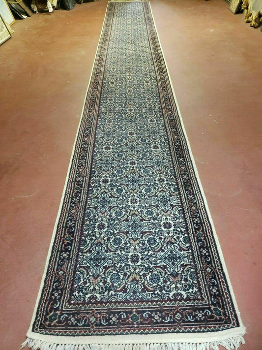 2' 9" X 20' Vintage Oriental India Floral Hand Made Wool Runner Rug Ivory Nice - Nuvé