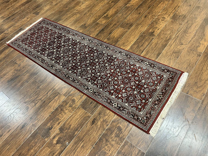 Indo Persian Runner Rug 2.7 x 8, Wool Hand Knotted Vintage Carpet, Red Black, Herati Allover Pattern, Oriental Runner, Rug for Hallway - Nuvé