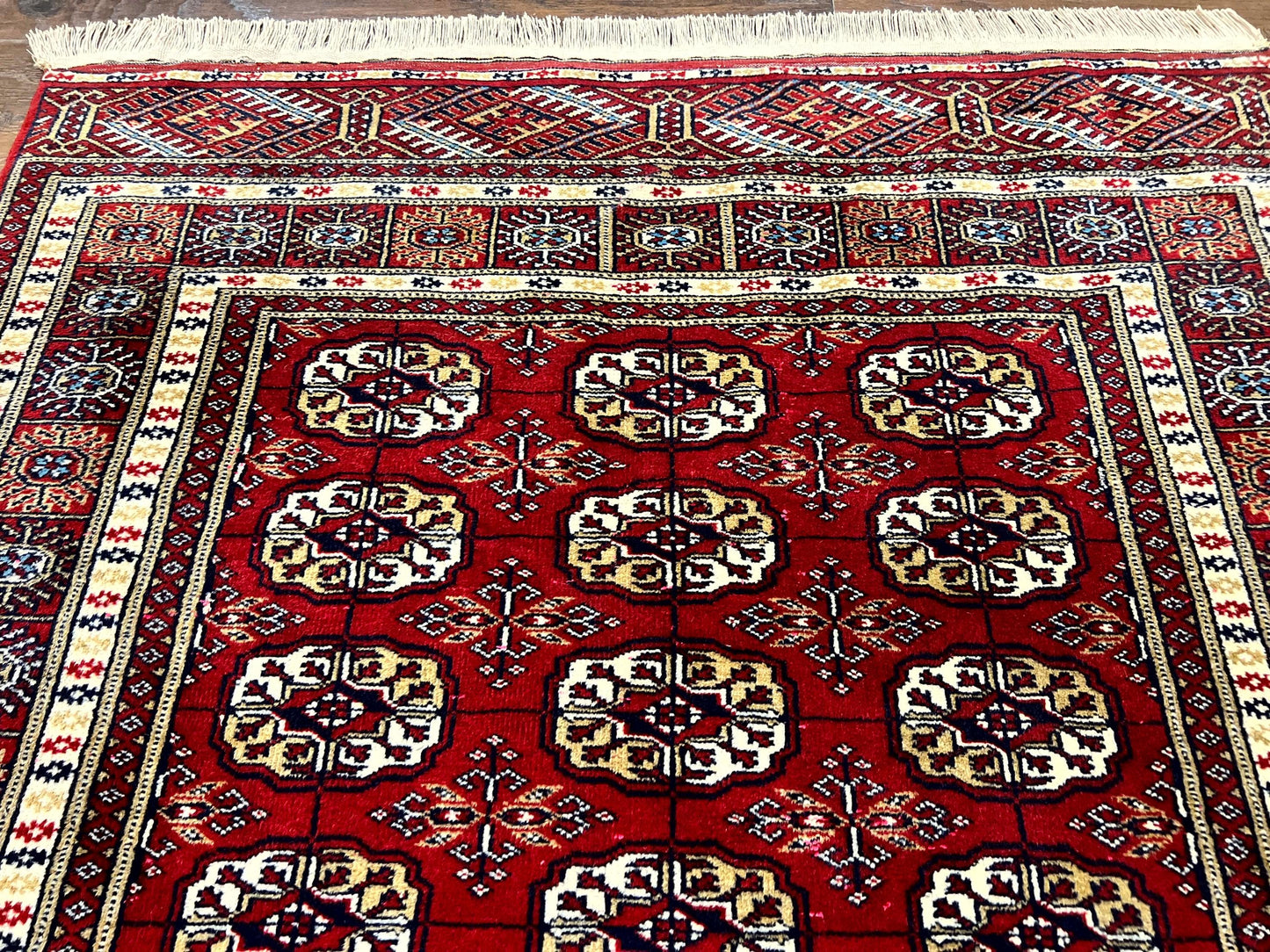 Pakistani Bokhara Rug 4x6, Red Turkoman Carpet, Finely Hand Knotted, Wool Vintage Rug - Nuvé