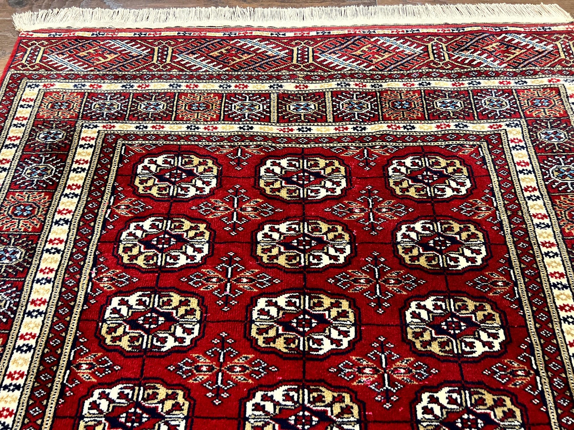 Pakistani Bokhara Rug 4x6, Red Turkoman Carpet, Finely Hand Knotted, Wool Vintage Rug - Nuvé