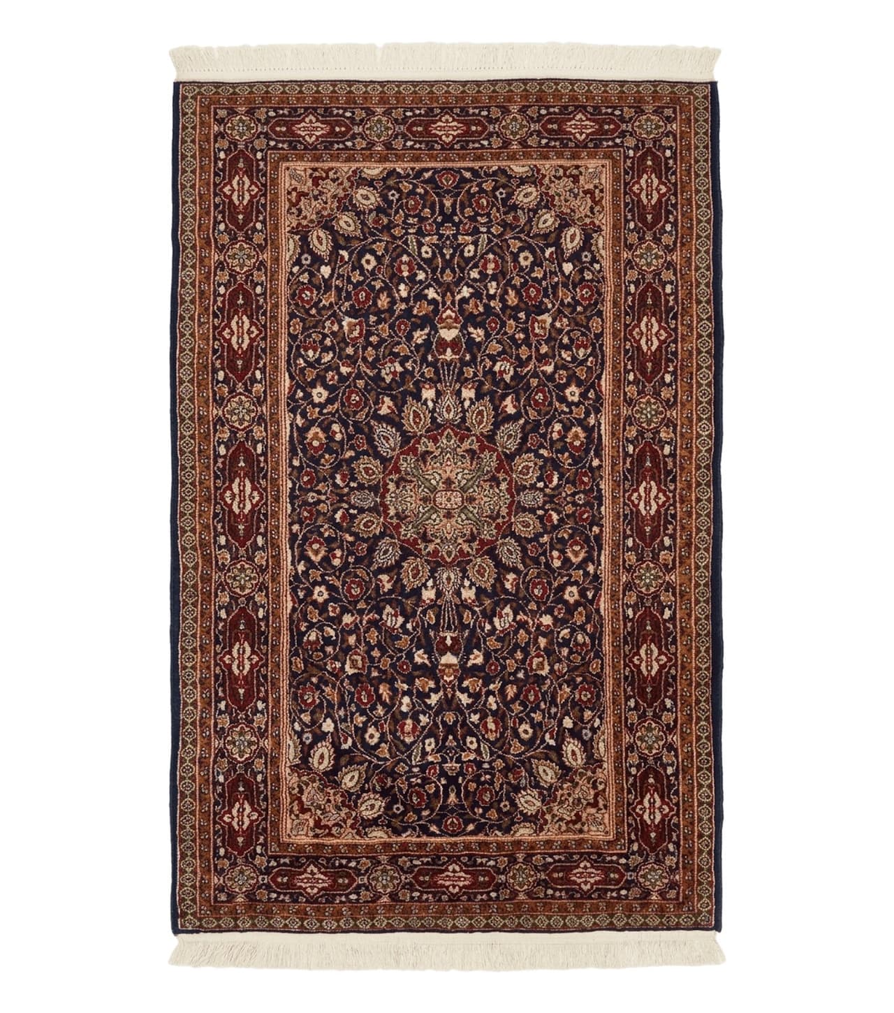 Indo Kashmiri Rug 3x5, Navy Blue, Very Fine 400 KPSI, Pair A