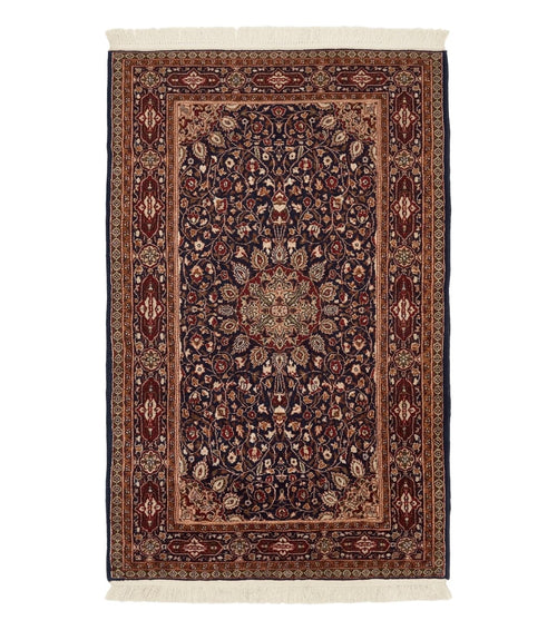 Indo Kashmiri Rug 3x5, Navy Blue, Very Fine 400 KPSI, Pair A
