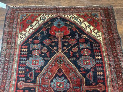 Antique Persian Bidjar Rug 5x6, Navy Blue and Red, Persian Tribal Rug