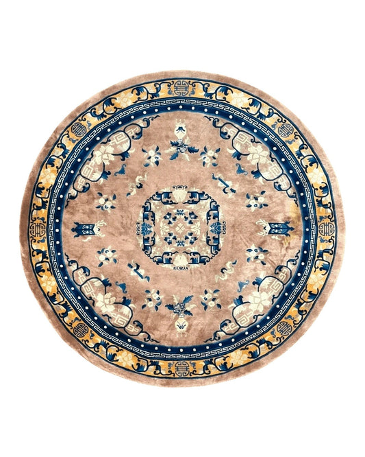 Antique Round Chinese Wool Rug 8x8, Chinese Peking Carpet, Asian Oriental Carpet 8 x 8 ft, Chinese Art Deco Rug, Nichols Rug