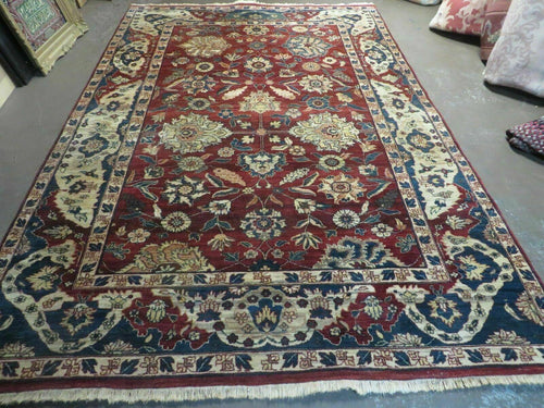 6' X 9' Vintage Handmade India Floral Oriental Wool Rug Vegetable Dyes Red Nice - Nuvé