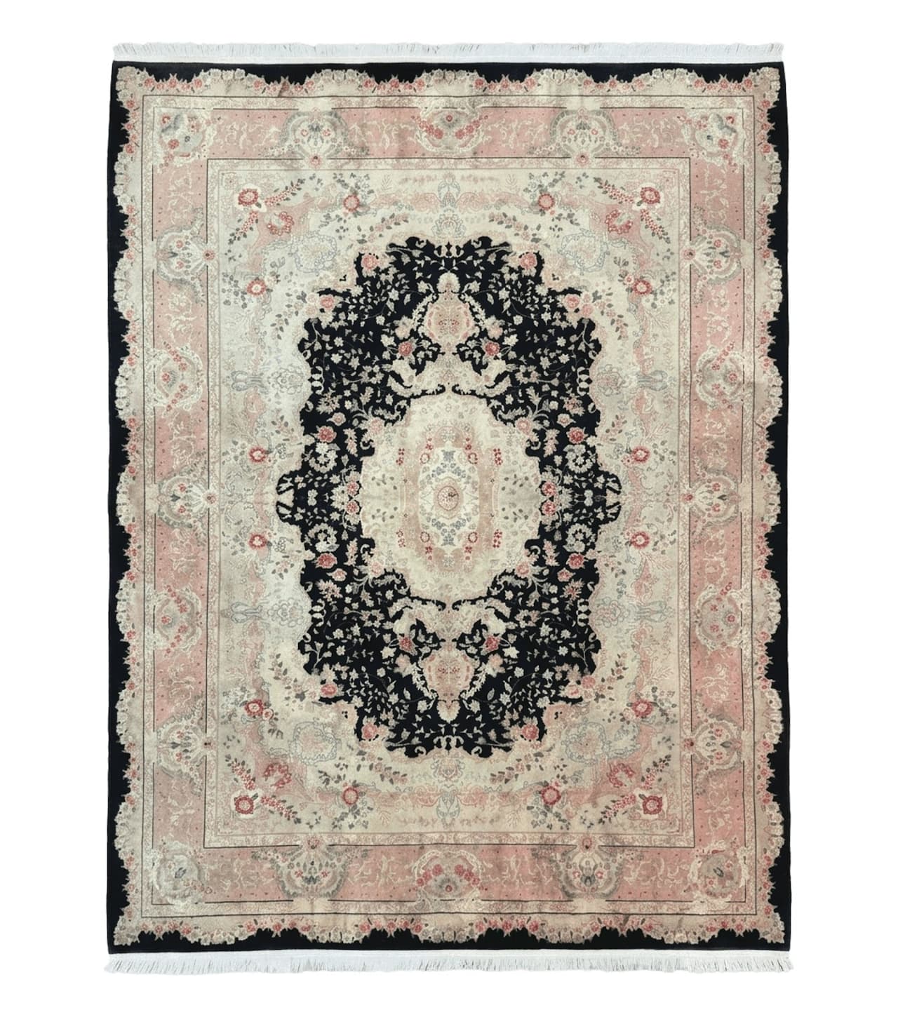 Pak Persian Tabriz Rug 8.6 x 11.6, Black Pink, Traditional Elegant Formal Oriental Carpet, Dining Room Rug, Fine 225 KPSI