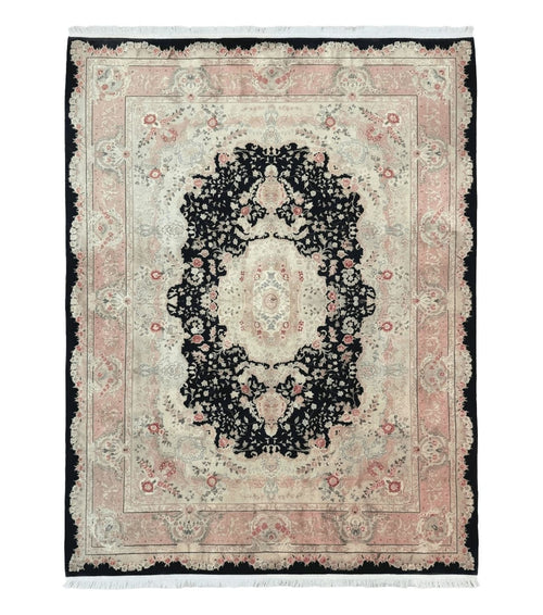 Pak Persian Tabriz Rug 8.6 x 11.6, Black Pink, Traditional Elegant Formal Oriental Carpet, Dining Room Rug, Fine 225 KPSI