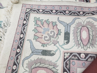 Ivory & Teal Indo Persian Area Rug 9x12, Wool Hand-Knotted Oriental Carpet, 9 x 12 Soft Traditional Living Room Rug, Dining Room Rug - Nuvé