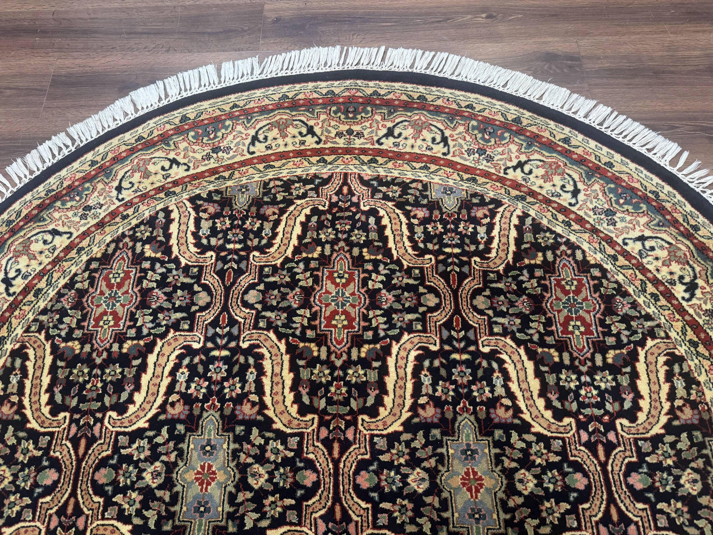 Round Indo Persian Rug 6x6, Indian Bidjar Rug, Navy Blue and Beige - Nuvé