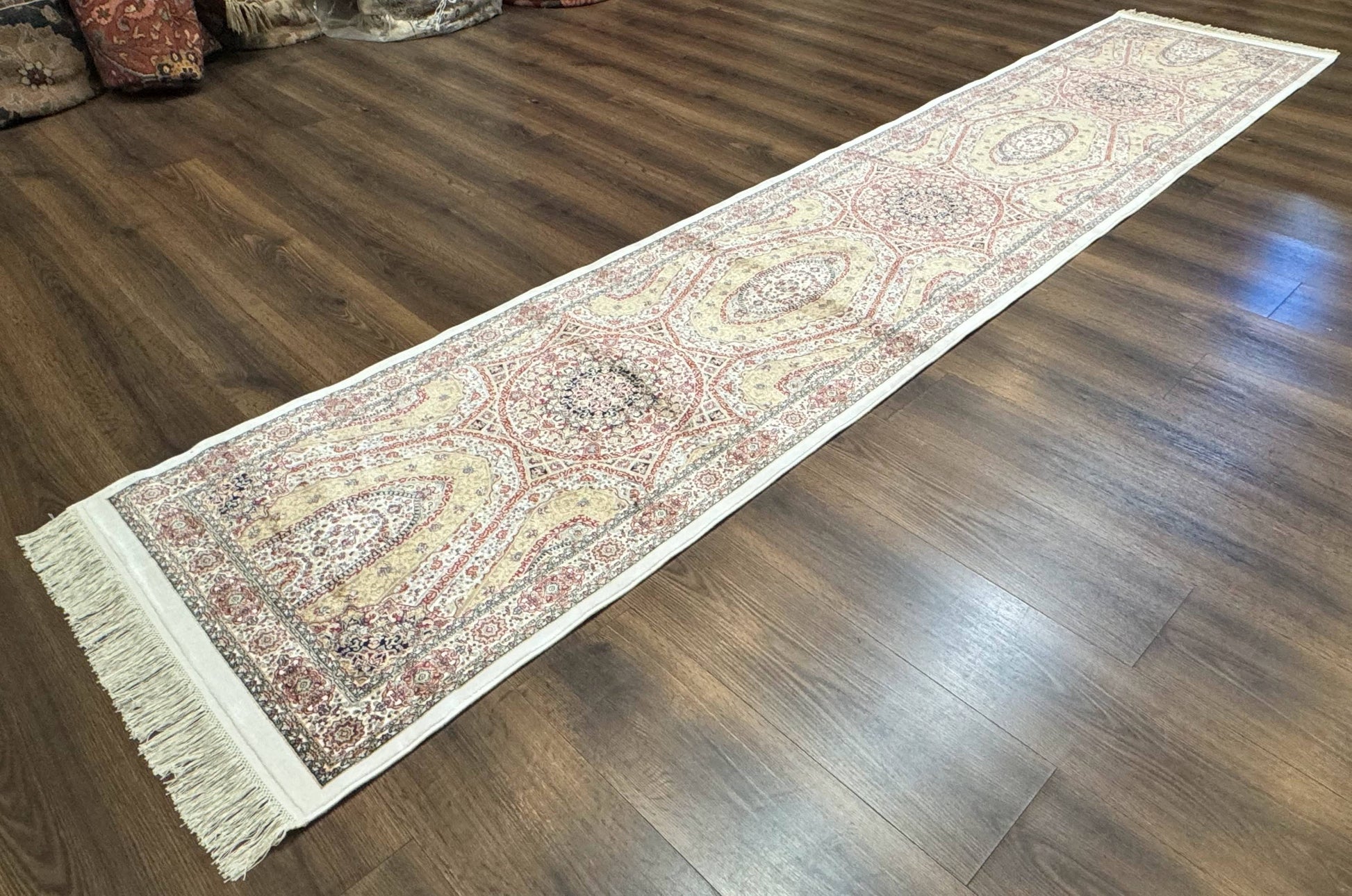 Turkish Silk Runner Rug 2.6 x 12, Hereke Mamluk Runner, Bamboo Silk, New - Nuvé